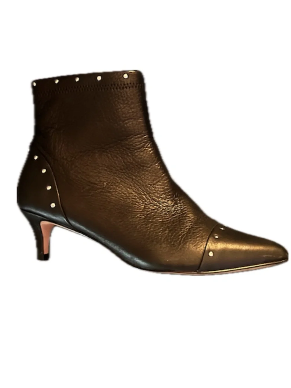 Avec Les Filles Black Leather Studded Kitten Heel Ankle Boots (Size 6.5)